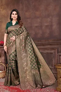 Stylish Silk Blend Saree With Blouse Piece For Women-thumb1