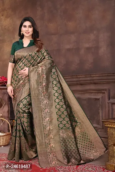 Stylish Silk Blend Saree With Blouse Piece For Women-thumb2