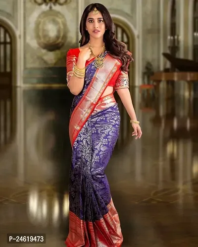 Stylish Silk Blend Saree With Blouse Piece For Women-thumb0