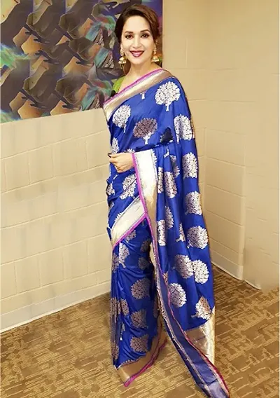 Naishu Trendz Women's Banarasi Soft Lichi Silk Kanjivaram Style Saree With Blouse Piece (MADHURI2)