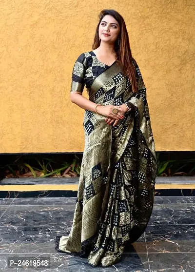 Stylish Silk Blend Saree With Blouse Piece For Women-thumb2