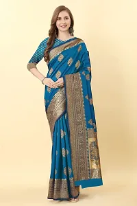 Stylish Silk Blend Saree With Blouse Piece For Women-thumb1