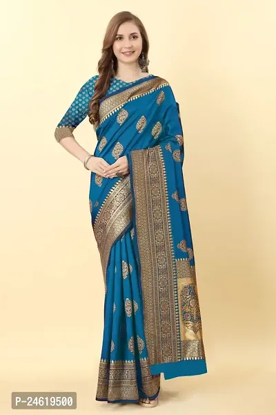 Stylish Silk Blend Saree With Blouse Piece For Women-thumb2