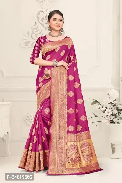 Stylish Silk Blend Saree With Blouse Piece For Women-thumb0