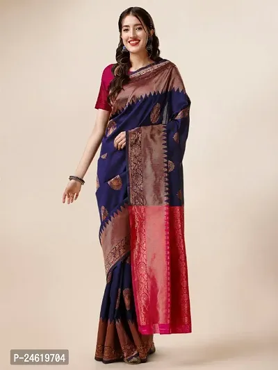 Stylish Silk Blend Saree With Blouse Piece For Women