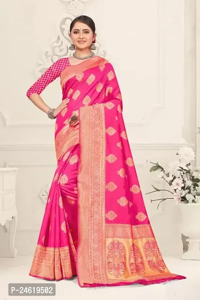 Stylish Silk Blend Saree With Blouse Piece For Women