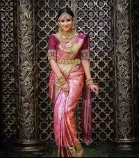 Stylish Silk Blend Saree With Blouse Piece For Women-thumb1