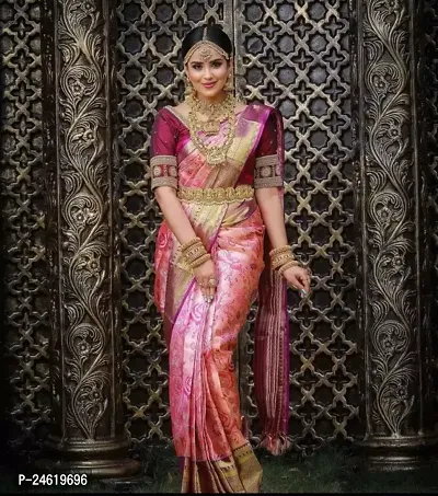 Stylish Silk Blend Saree With Blouse Piece For Women-thumb2