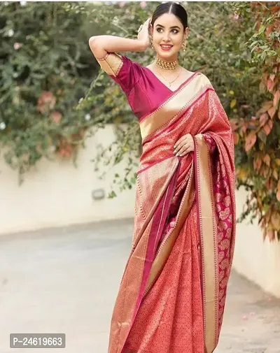 Stylish Silk Blend Saree With Blouse Piece For Women-thumb0