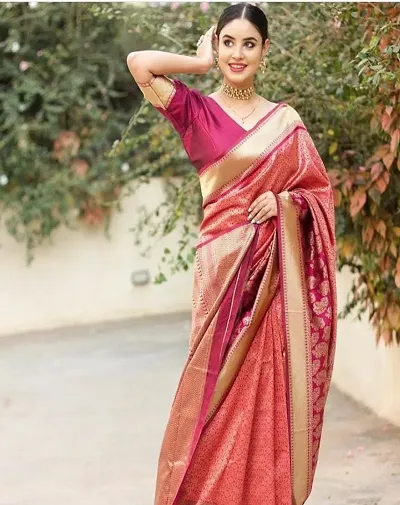 Stylish Silk Blend Saree With Blouse Piece For Women