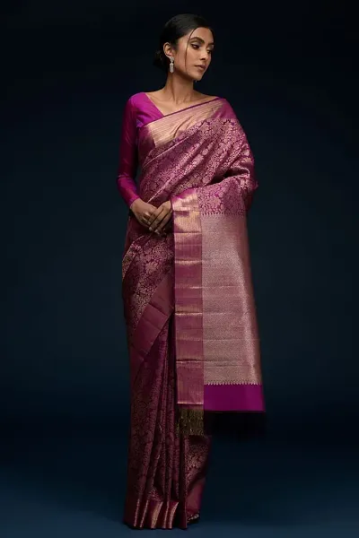 Stylish Silk Blend Saree With Blouse Piece For Women