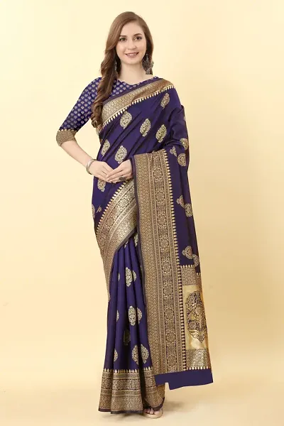 Stylish Silk Blend Saree With Blouse Piece For Women