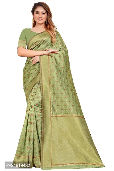 Stylish Silk Blend Saree With Blouse Piece For Women-thumb2