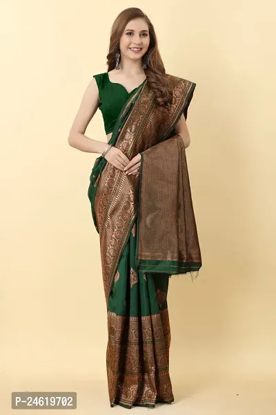 Stylish Silk Blend Saree With Blouse Piece For Women-thumb0