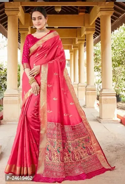 Stylish Silk Blend Saree With Blouse Piece For Women