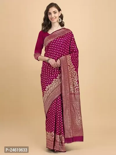 Stylish Silk Blend Saree With Blouse Piece For Women-thumb2