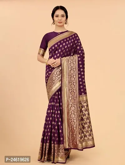 Stylish Silk Blend Saree With Blouse Piece For Women-thumb2