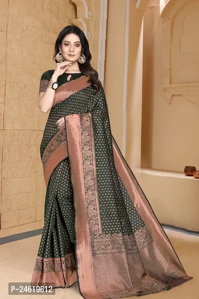 Stylish Silk Blend Saree With Blouse Piece For Women-thumb0