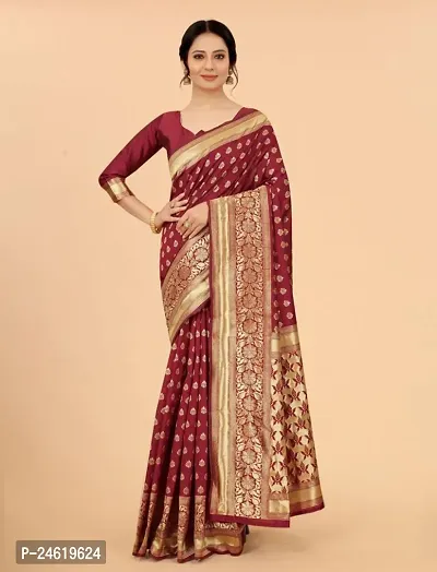 Stylish Silk Blend Saree With Blouse Piece For Women