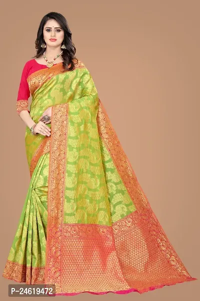 Stylish Silk Blend Saree With Blouse Piece For Women