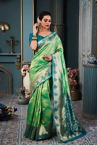 Stylish Silk Blend Saree With Blouse Piece For Women-thumb1