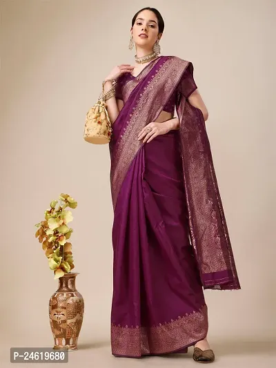 Stylish Silk Blend Saree With Blouse Piece For Women-thumb2