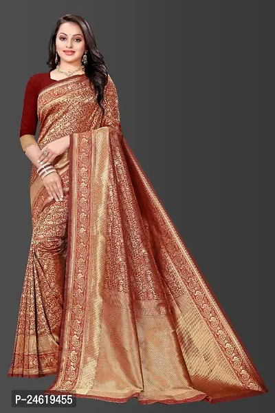 Stylish Silk Blend Saree With Blouse Piece For Women-thumb0