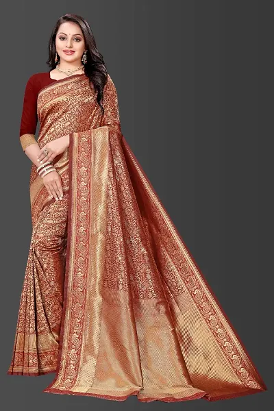 Sttylish Women Banarasi Silk Saree with Blouse Piece