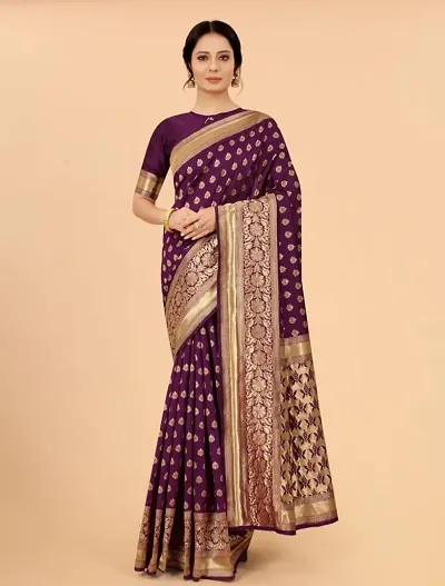 Satyam Weaves Women?s Daily/Party/Wedding/Casual Wear Rapier Jacquard Banarasi Cotton Silk Saree With Jacquard Designed Unstitched Blouse Piece. (Malli)
