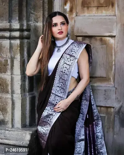 Stylish Silk Blend Saree With Blouse Piece For Women-thumb2