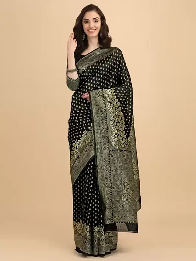 Stylish Silk Blend Saree With Blouse Piece For Women