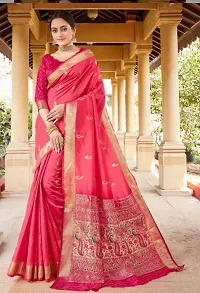 Stylish Silk Blend Saree With Blouse Piece For Women-thumb1