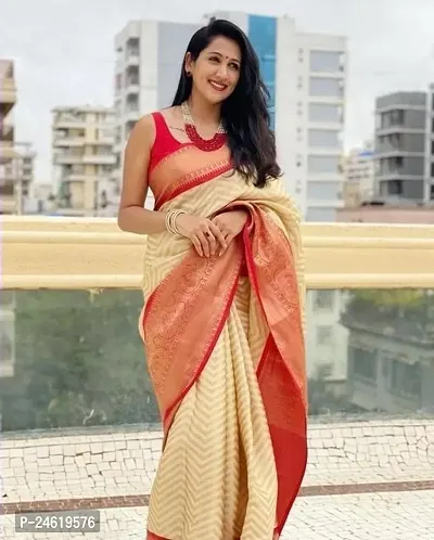 Stylish Silk Blend Saree With Blouse Piece For Women-thumb2