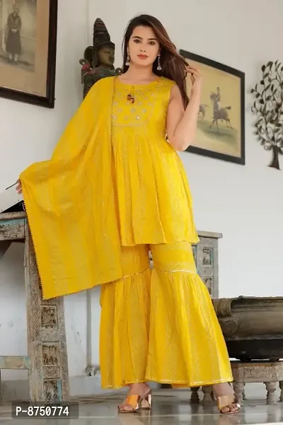 Yellow Rayon Embroidered Kurtas For Women