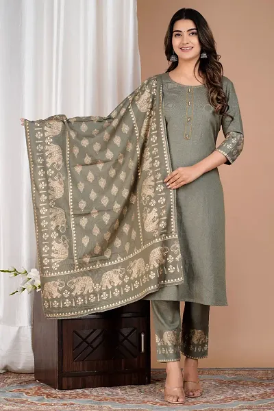 Rayon Kurta Pant And Dupatta