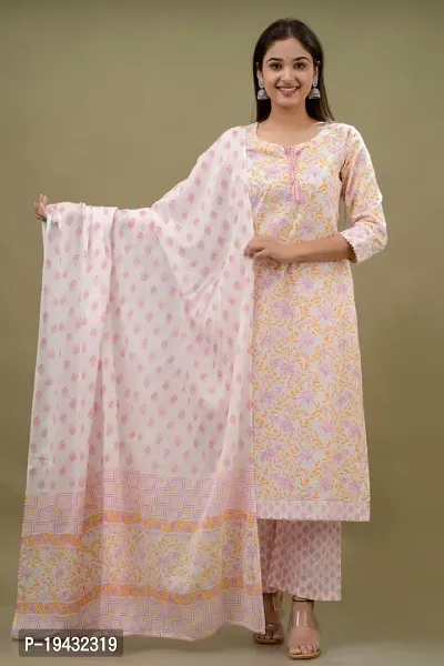 Pure cotton Printed kurta pant set with dupatta-thumb0