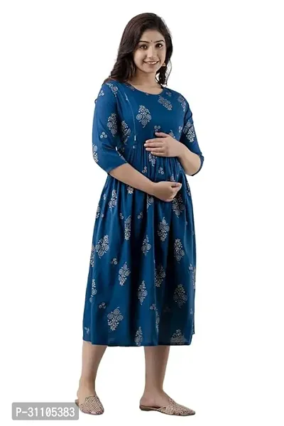 Trendy Rayon A-Line Flaired Maternity Feeding Kurti  with Zipper  ( Colour - blue )