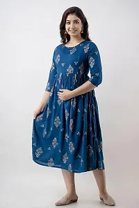 Trendy Rayon A-Line Flaired Maternity Feeding Kurti  with Zipper  ( Colour - blue )-thumb1