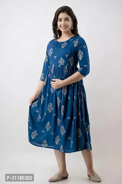 Trendy Rayon A-Line Flaired Maternity Feeding Kurti  with Zipper  ( Colour - blue )-thumb2