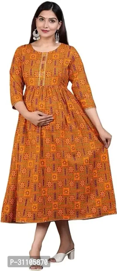 Trendy Rayon A-Line Flaired Maternity Feeding Kurti with Zipper ( Colour - Yellow )