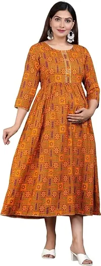 Trendy Rayon A-Line Flaired Maternity Feeding Kurti with Zipper ( Colour - Yellow )-thumb2