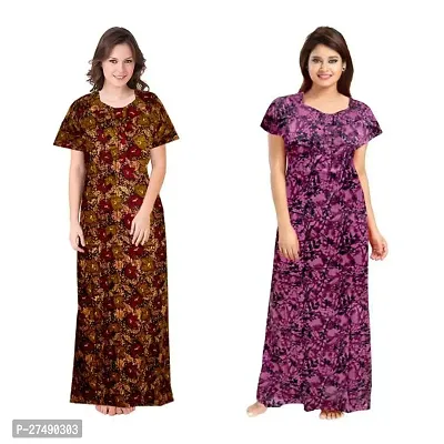 Fancy Cotton Printed Nighties For Women Pack Of 2-thumb0