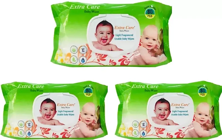 Trendy Baby Wipes - Wipes For Baby With Aloe Vera And Moisturising Lotion, Each Pack 80Pcs - Multipack