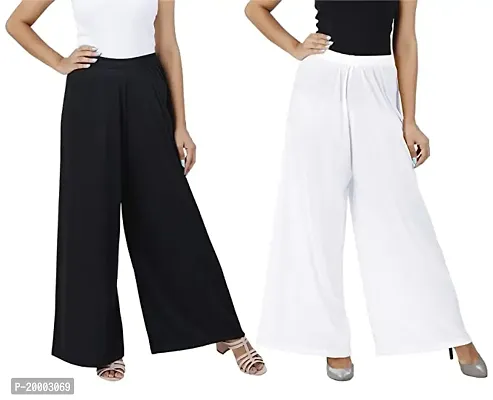 BLACK AND WHITE  COLOR STYLISH/FANCY Women's and Girls Premium Regular Fit Rayon Palazzo Pant Free Size Up to 4XL ( BLACK AND WHITE) Set Of 2 Pic
