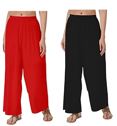 Combo Of AND STYLISH/FANCY Women's and Girls Premium Regular Fit Rayon Palazzo Pant Free Size Up to 4XL ( AND BLACK) Set Of 2 Pic