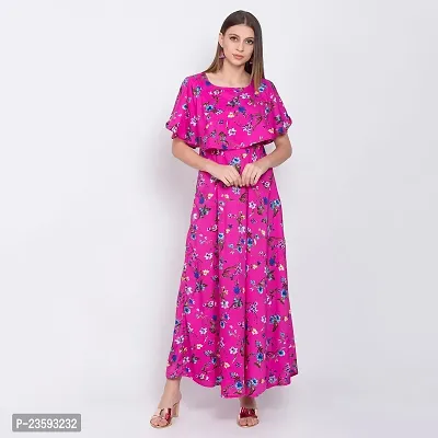 SK Fashion Pink Color Trendy and Stylish Self Design Crepe Blend Stitched Straight Gown Women Long Fit  Flare Stitched Gown.-thumb0