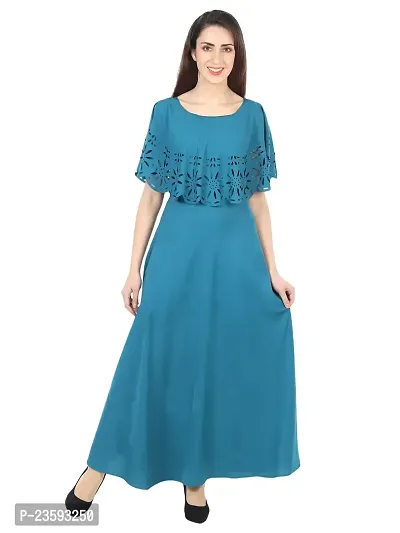 SK Fashion Light Blue Cutwork Trendy and Stylish Self Design Crepe Blend Stitched Straight Gown Women Long Fit  Flare Stitched Gown.
