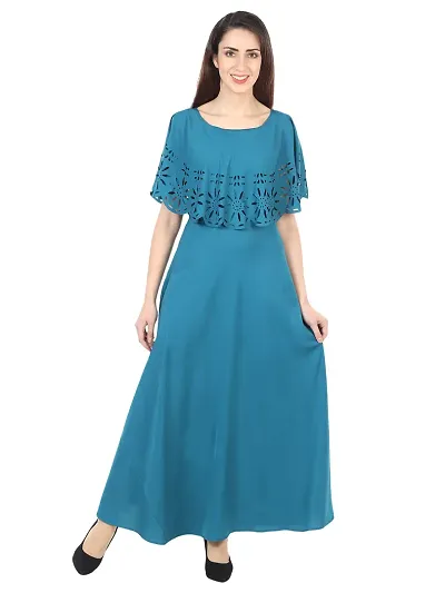 SK Fashion Light Cutwork Trendy and Stylish Self Design Crepe Blend Stitched Straight Gown Women Long Fit Flare Stitched Gown.