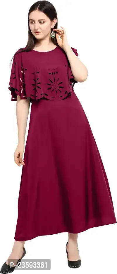 SK Fashion Maroon Color Cutwork Trendy and Stylish Self Design Crepe Blend Stitched Straight Gown Women Long Fit  Flare Stitched Gown.