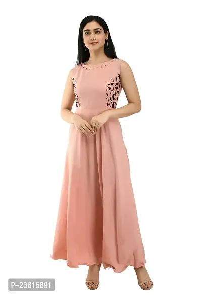 SK Fashion Peach Color Trendy and Stylish Self Design Crepe Blend Stitched Straight Gown Women Long Fit  Flare Stitched Gown.